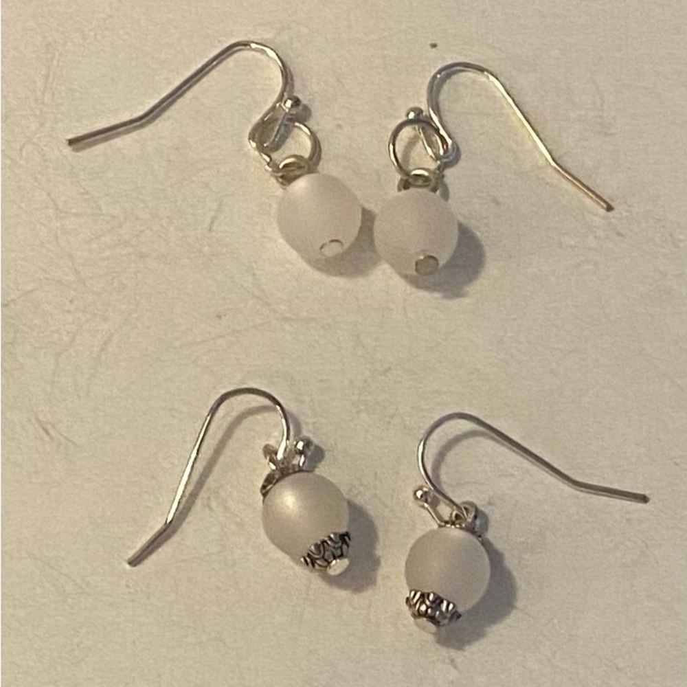 NEW #7 & #9 White Polaris Pearl earrings with silver plated ear wires.